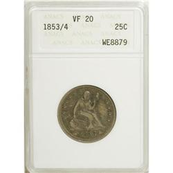 1853/4 25C Arrows and Rays VF20 ANACS