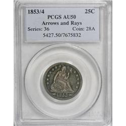 1853/4 25C Arrows and Rays AU50 PCGS