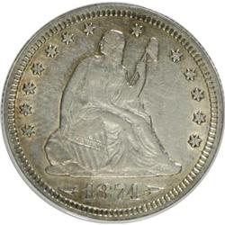 1874 25C Arrows AU50 ANACS