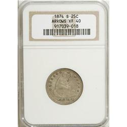 1874-S 25C Arrows XF40 NGC