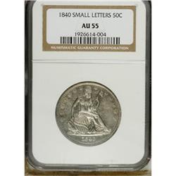 1840 50C Reverse of 1839, Small Letters AU55 NGC