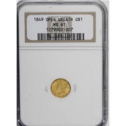 1849 G$1 Open Wreath MS61 NGC