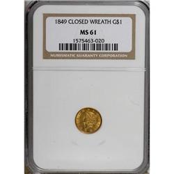 1849 G$1 Closed Wreath MS61 NGC
