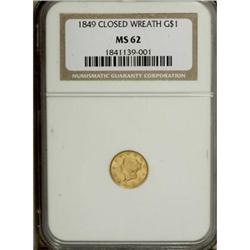 1849 G$1 Closed Wreath MS62 NGC