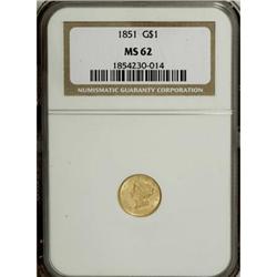 1851 G$1 MS62 NGC