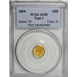 1854 G$1 Type One AU58 PCGS