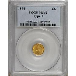 1854 G$1 Type One MS62 PCGS