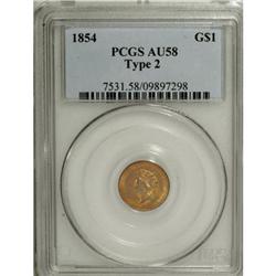 1854 G$1 Type Two AU58 PCGS