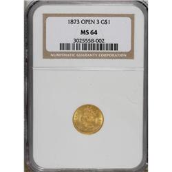 1873 G$1 Open 3 MS64 NGC