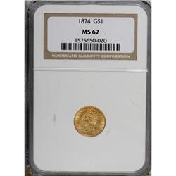 1874 G$1 MS62 NGC