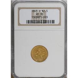 1843-O $2 1/2 Small Date, Crosslet 4 VF35 NGC