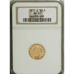 1871-S $2 1/2 AU55 NGC