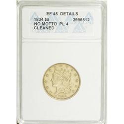 1834 $5 Plain 4 XF45 ANACS