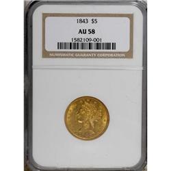 1843 $5 AU58 NGC