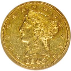 1845 $5 AU55 NGC