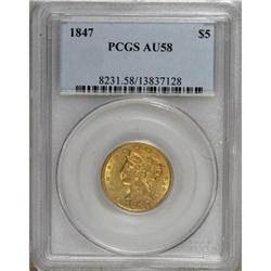 1847 $5 AU58 PCGS