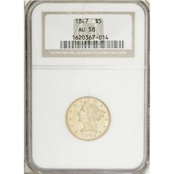1847 $5 AU58 NGC