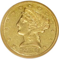 1850 $5 AU50 NGC