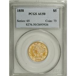 1858 $5 AU50 PCGS