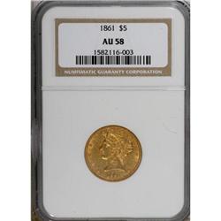 1861 $5 AU58 NGC