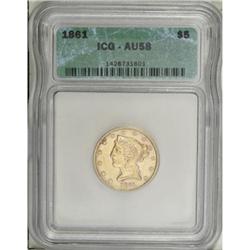 1861 $5 AU58 ICG