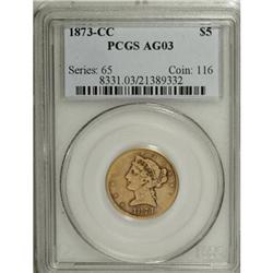 1873-CC $5 AG3 PCGS