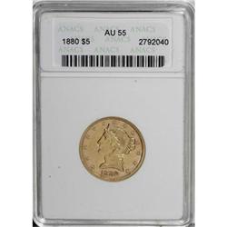 1880 $5 AU55 ANACS