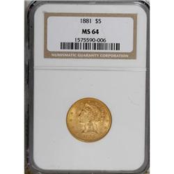 1881 $5 MS64 NGC