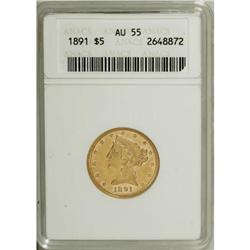 1891 $5 AU55 ANACS