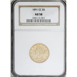 1891-CC $5 AU58 NGC