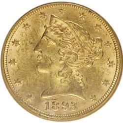 1893 $5 MS62 NGC