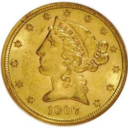 1907 $5 MS62 NGC