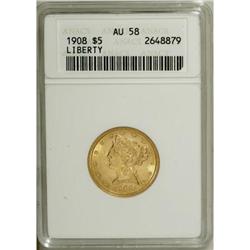 1908 $5 AU58 ANACS