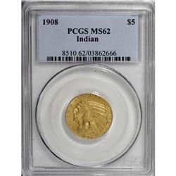 1908 $5 MS62 PCGS