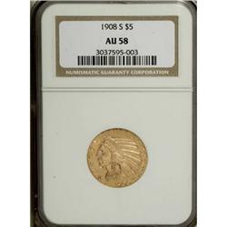 1908-S $5 AU58 NGC