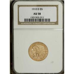 1910-D $5 AU58 NGC