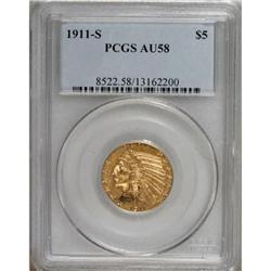 1911-S $5 AU58 PCGS