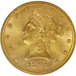 1891 $10 MS62 NGC