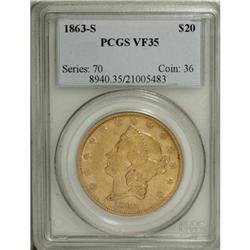 1863-S $20 VF35 PCGS