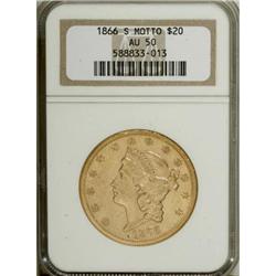 1866-S $20 Motto AU50 NGC