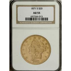 1871-S $20 AU55 NGC