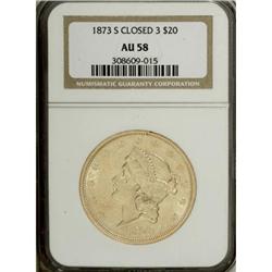 1873-S $20 Closed 3 AU58 NGC