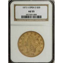 1873-S $20 Open 3 AU55 NGC