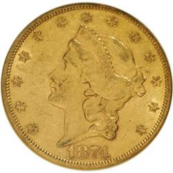 1874 $20 AU55 NGC