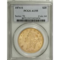 1874-S $20 AU55 PCGS