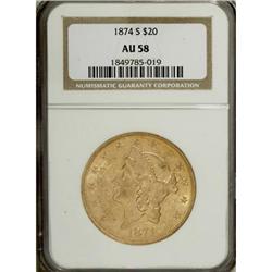 1874-S $20 AU58 NGC