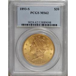 1893-S $20 MS62 PCGS