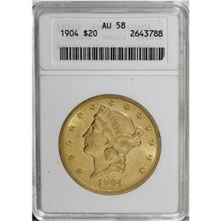 1904 $20 AU58 ANACS