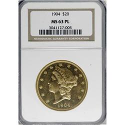 1904 $20 Prooflike MS63 NGC