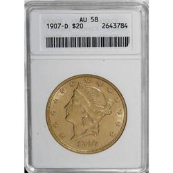 1907-D $20 AU58 ANACS